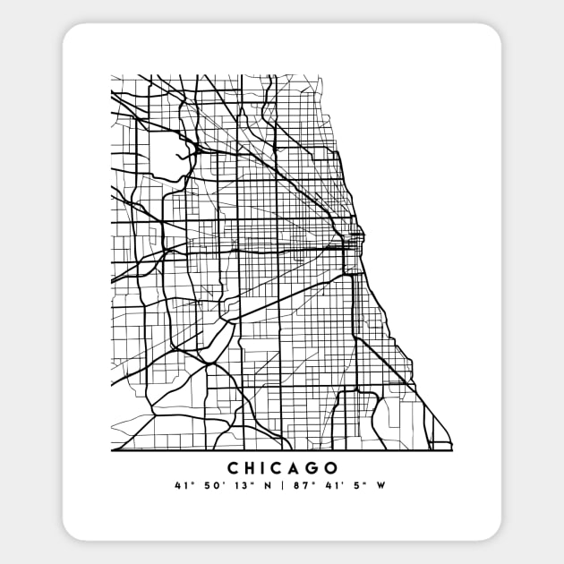 CHICAGO ILLINOIS BLACK CITY STREET MAP ART Magnet by deificusArt